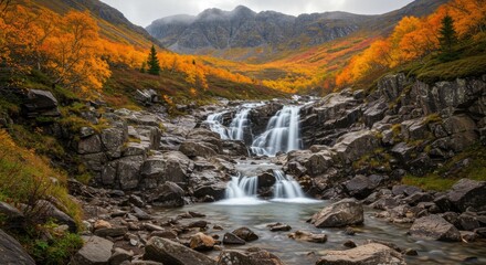 Beautiful landscape photo of river flowing over rocks in spring