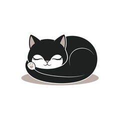 Sleeping Black Cat in Ball Shape - Cute Cartoon Vector Art on White Background