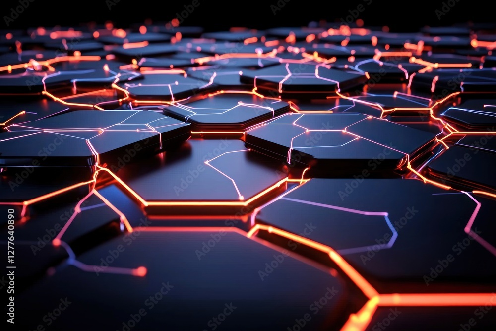 Aufkleber abstract futuristic hexagon pattern with glowing red and blue lines on dark surface technological ba