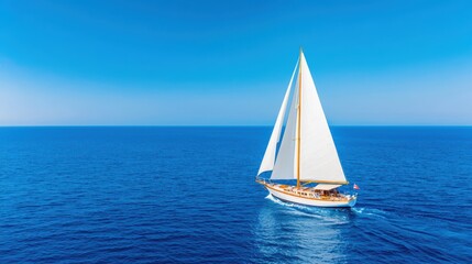 Fototapeta premium Elegant sailboat gliding through calm blue ocean waters under clear blue sky