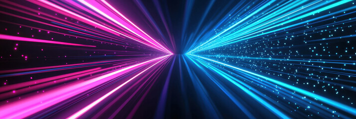 Obraz premium Vibrant neon light beams in blue and purple create dynamic visual effect, evoking sense of energy and movement. contrasting colors enhance futuristic atmosphere