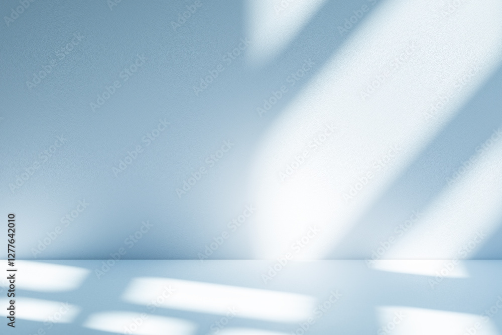 Poster Wall interior background, studio and backdrops show products. with soft light shadow from window color blue and white. background for text insertion and presentation of product	