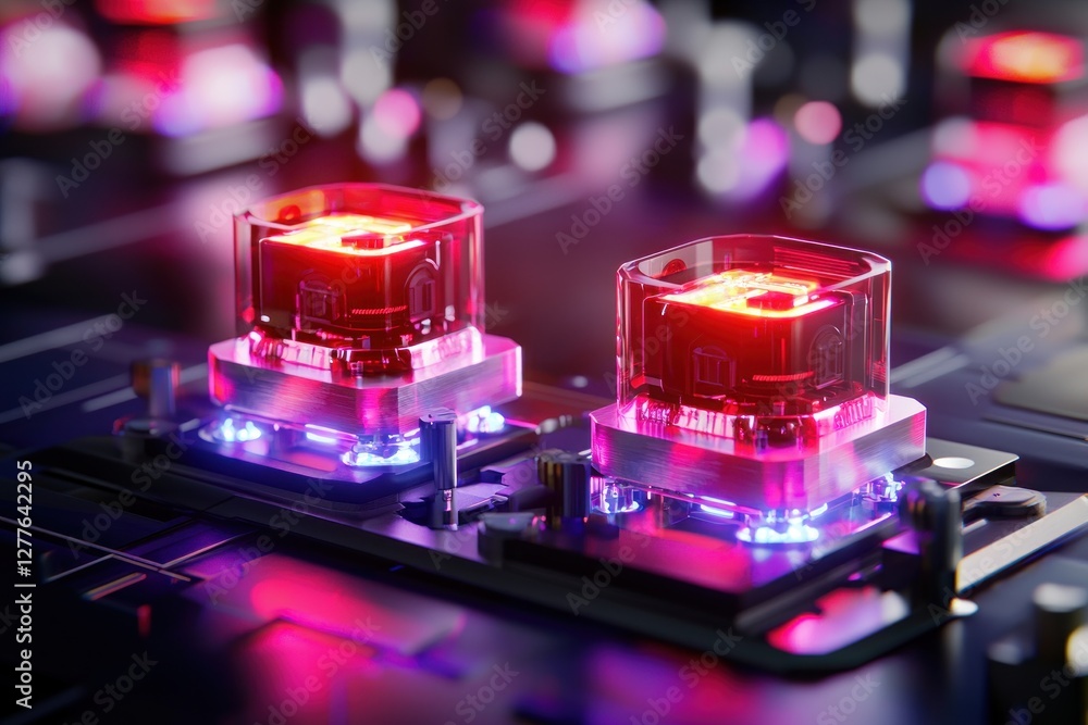 Poster futuristic circuit board with glowing components showcasing advanced technology and innovation in mo