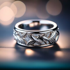 A stunning silver ring with an elegant design, featuring a polished finish and intricate details, set against a soft, blurred background to highlight its beauty