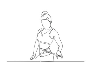 Continuous line art drawing of woman dieting concept. Pretty girl with tape measure around her body in one line drawing illustration. Editable stroke.