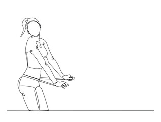 Continuous line art drawing of woman dieting concept. Pretty girl with tape measure around her body in one line drawing illustration. Editable stroke.