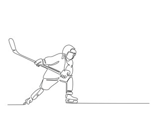 Obraz premium Continuous line art drawing of ice hockey player illustration. Hockey player in one line drawing design. Editable stroke.