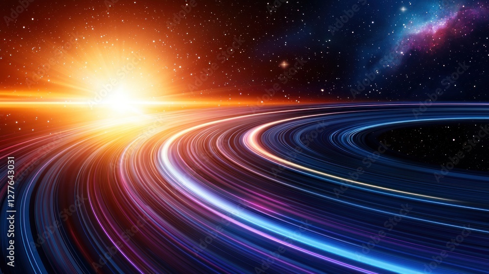 Poster abstract cosmic journey with vibrant light trails and nebula in a futuristic space landscape creatin
