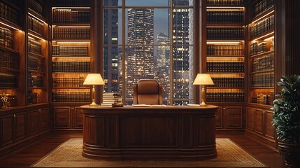 Night city view from luxury office