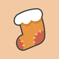 orange sock with outline flat vector design.