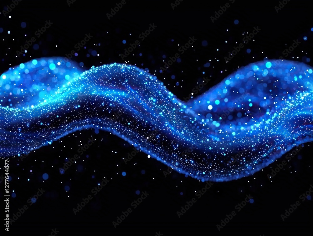 Poster dynamic blue waves flowing in dark space digital art abstract visuals motion graphics close-up view