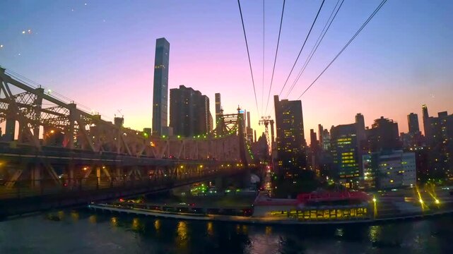 Roosevelt Island Tramway, sunset, Queens, New York City,
