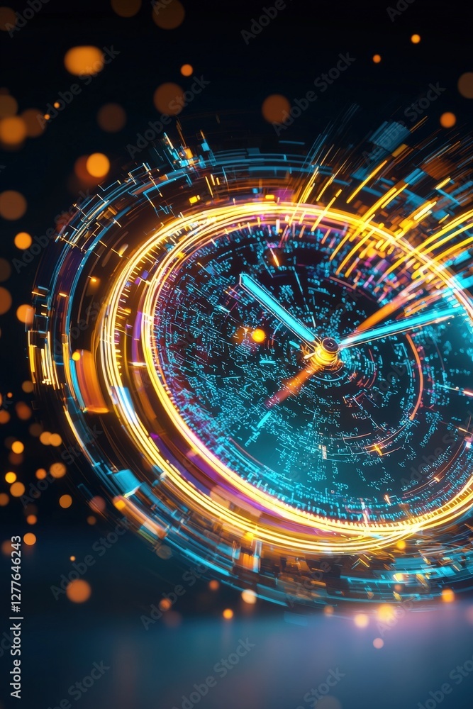 Poster abstract digital clock with motion blur effect