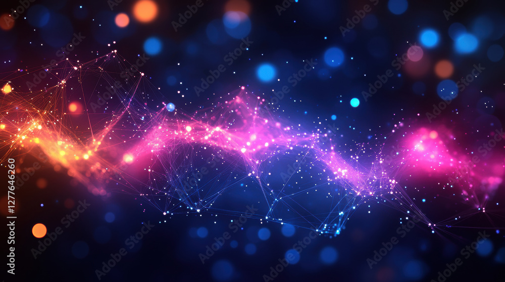 Poster vibrant abstract background featuring colorful lights and patterns, representing technology and neur