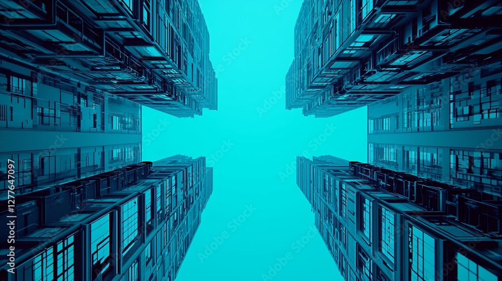 Poster a visionary sci-fi world where floating skyscrapers create a mesmerizing illusion of endless depth, 