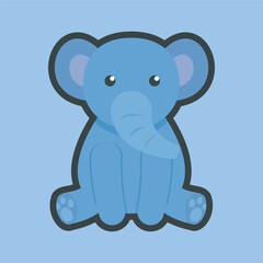 sitting cute elephant with outline flat vector design.