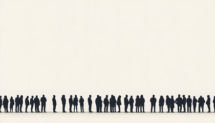 Naklejka premium A monochrome image shows a line of dark human silhouettes