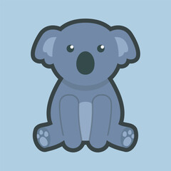 sitting cute koala with outline flat vector design.