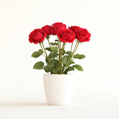 Obraz premium Red roses in simple white pot create stunning focal point, perfect for home decor or special occasions. Their vibrant color and elegant presentation evoke feelings of love and beauty