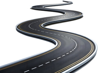 3d winding road isolated on transparent white background, clipping path