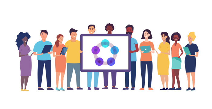 diverse team collaborate project tablet background clipart illustration presentation collaboration workplace