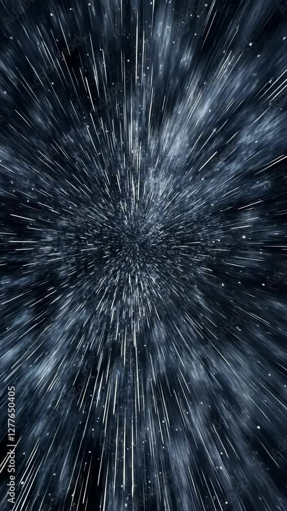 Poster exploring the vast depths of space with a stunning visualization of light trails and motion in a sta