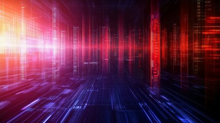 Naklejka premium Futuristic Digital Cityscape Abstract Background Red Blue Technology