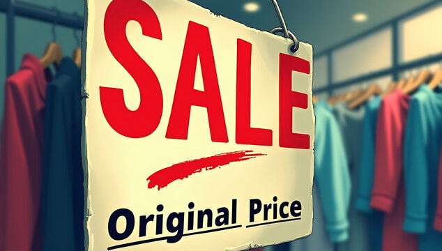 A close-up of a price tag in a store reading “SALE” in bold red letters, but underneath, the crossed-out "original price" is identical to the discounted price. A satirical look at deceptive marketing 