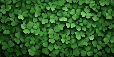 Lush green clovers create vibrant pattern, symbolizing luck and nature beauty. This seamless design is perfect for St. Patrick Day celebrations and festive decor