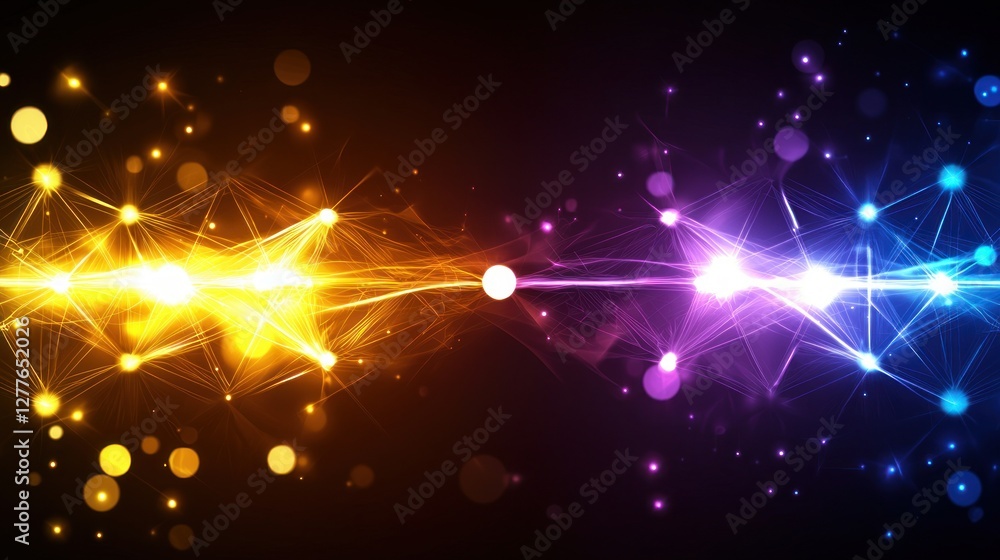 Poster digital network connection with glowing nodes and lines abstract background for technology concepts 