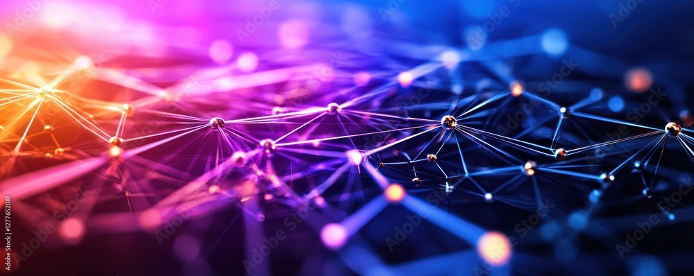 Poster abstract network of interconnected nodes with vibrant colors symbolizing connection and innovation i