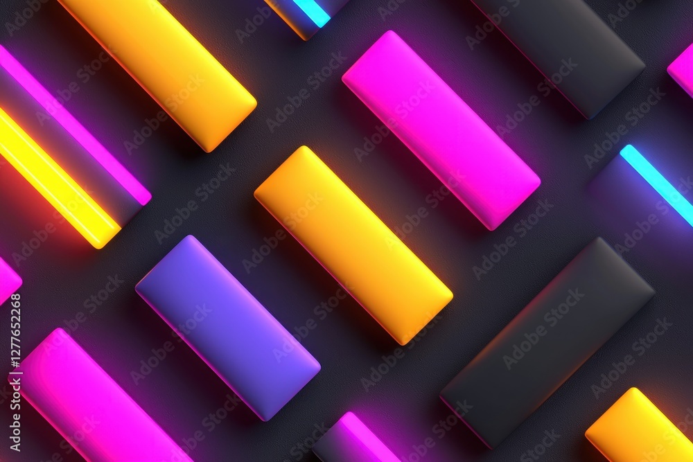 Poster geometric arrangement of vibrant rectangular shapes on a dark textured surface creating a modern and