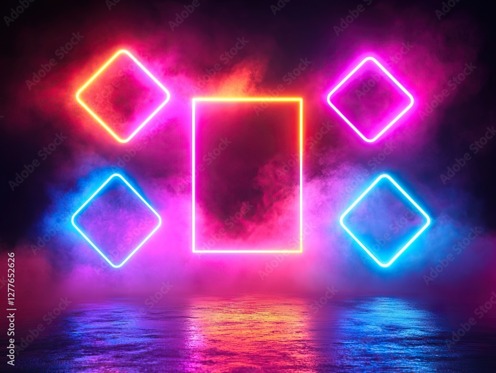 Aufkleber dynamic neon shapes in a mystical environment creating vibrant visuals for digital art enthusiasts