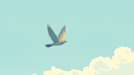 Obraz premium A Single Dove Soaring Through a Pale Blue Sky