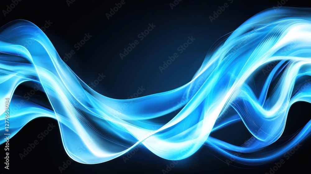 Poster dynamic blue light waves flowing on dark backdrop abstract design with modern futuristic style