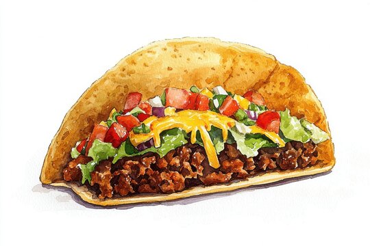 Delicious taco filled with seasoned meat, fresh vegetables, and cheese. Perfect for food lovers seeking vibrant culinary experiences.