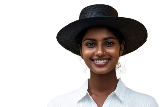 Smiling Woman in a Stylish Black Hat