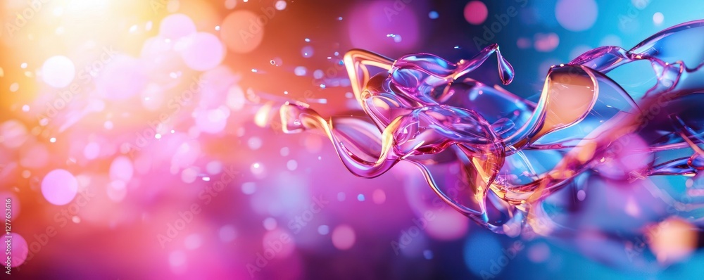 Poster abstract liquid art with vibrant pink and blue hues creating a dynamic and fluid motion on a blurred