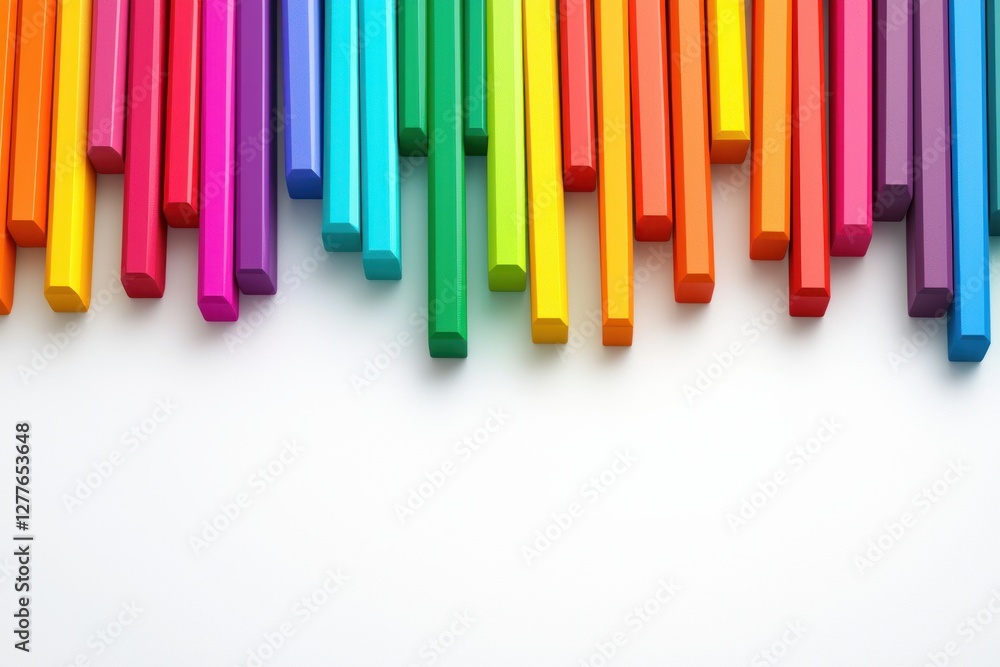 Poster vibrant array of colorful wooden blocks on white surface creating a playful and modern background wi