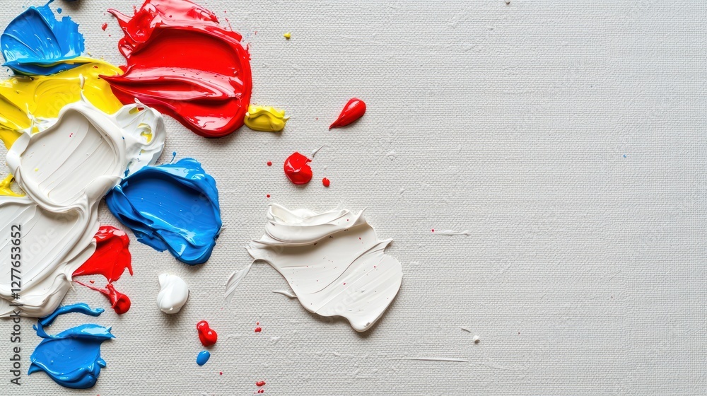 Poster vibrant acrylic paint splashes on canvas creating abstract art with colorful textures and dynamic br