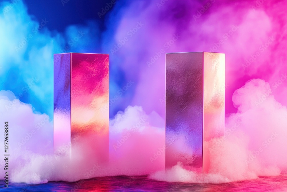 Aufkleber abstract composition with geometric shapes and colorful smoke creating a dreamy and surreal futurist