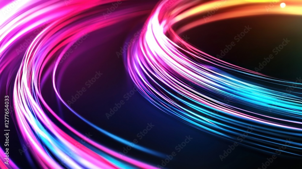 Poster abstract neon light trails on dark background creates a futuristic and dynamic visual effect for tec