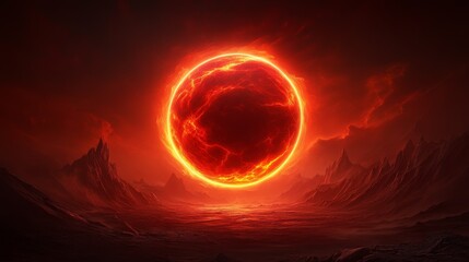 Fiery Red Planet in a Desolate Landscape Digital Art Sci fi Fantasy