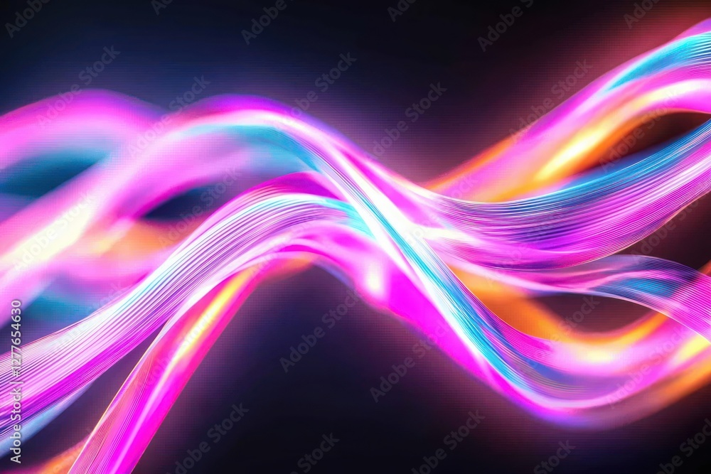 Poster vibrant luminous threads against dark backdrop creating a dynamic flow of energy and modern aestheti