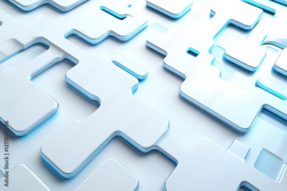 Poster abstract futuristic white puzzle pattern with blue edges and light reflection for modern backgrounds