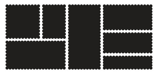  Set of frames with zigzag edge, scallop edge shapes. Rectangle shape frame with zigzag edge. Color rectangle frames with wiggly borders.