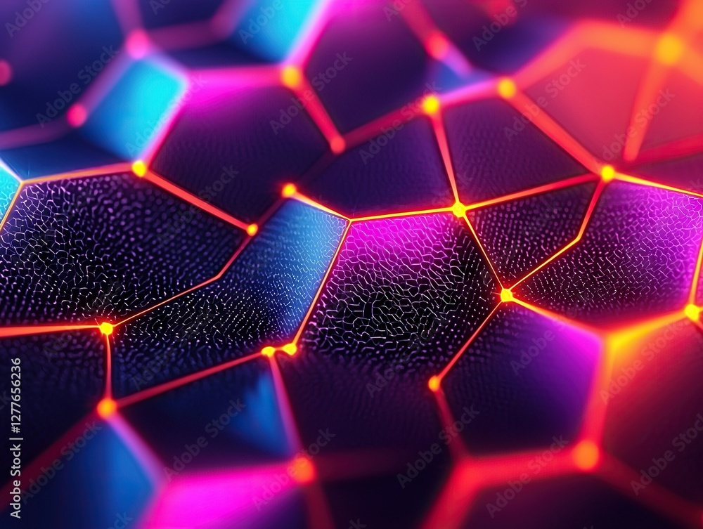 Poster vibrant hexagonal patterns digital art abstract background modern aesthetics close-up view colorful 