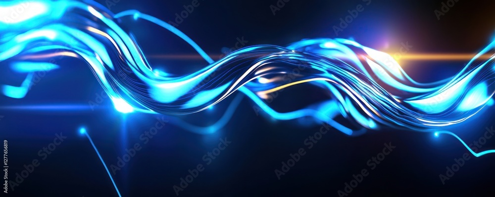 Poster dynamic blue luminous waves flowing with energy on dark backdrop futuristic abstract background