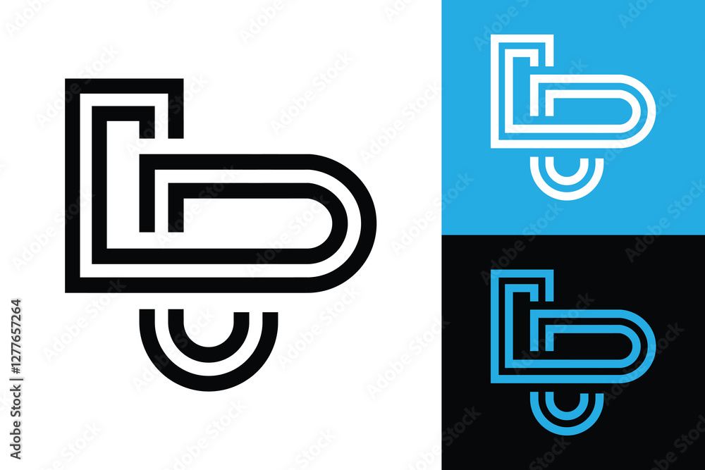 Poster the image shows a flat outline logo design of an initial letter lp in white color that looks clean a