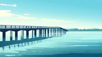 Obraz premium Serene Bridge Spanning Calm Water Under a Blue Sky